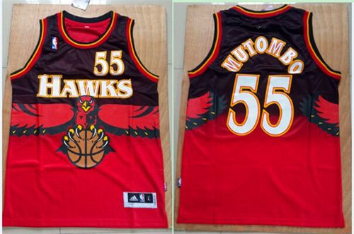 Men Atlanta Hawks 55 Dikembe Mutombo Red Throwback Stitched NBA Jersey